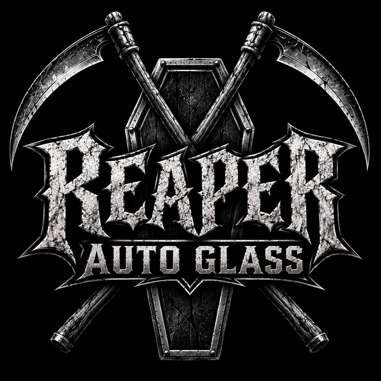 Reaper Auto Glass crossed-scythe logo